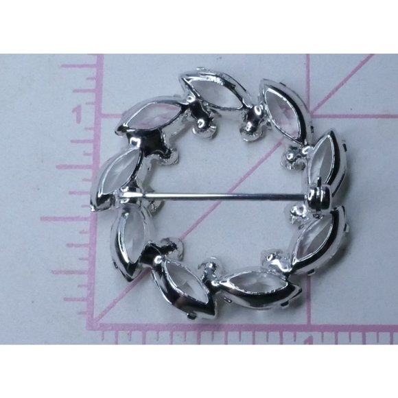 Sterling Silver Circle Brooch With Clear Crystals Marked STER CD - Picture 2 of 11